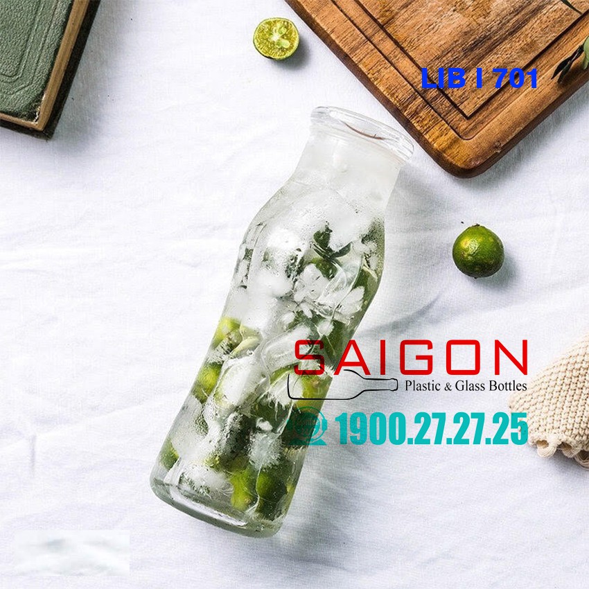 Bình Thủy Tinh Cao cấp nắp Thủy tinh 565ml đựng nước Detox | LIB.701