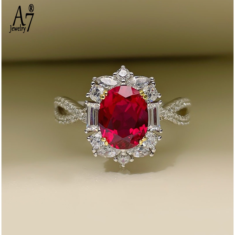 Nhẫn mạ bạc 925 đính đá hồng ngọc 3 karat nhân tạo thời trang