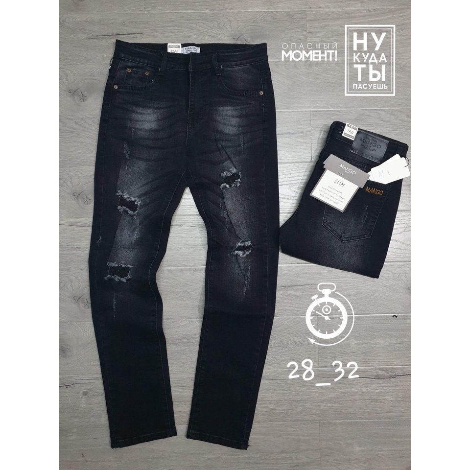 Quần Jeans Nam Đen Rách Co Giãn 4 Chiều Size Dưới 75kg GOZ