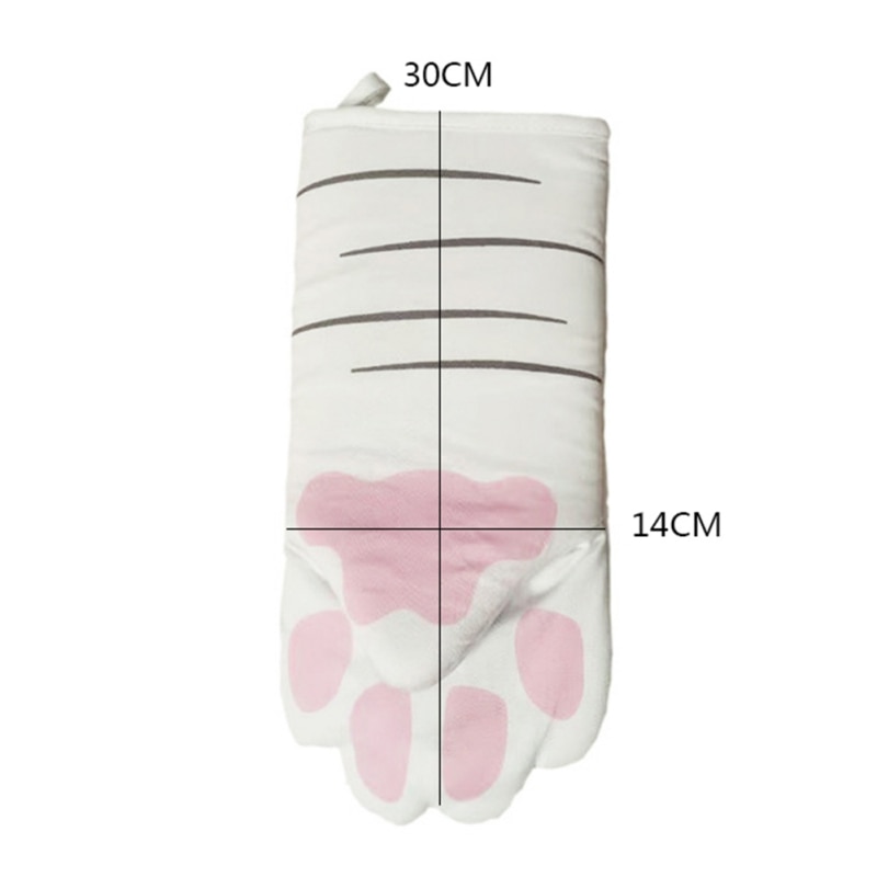 1 pair of 3D cartoon cat's foot oven long gloves, cotton heat insulation microwave oven non-slip gloves