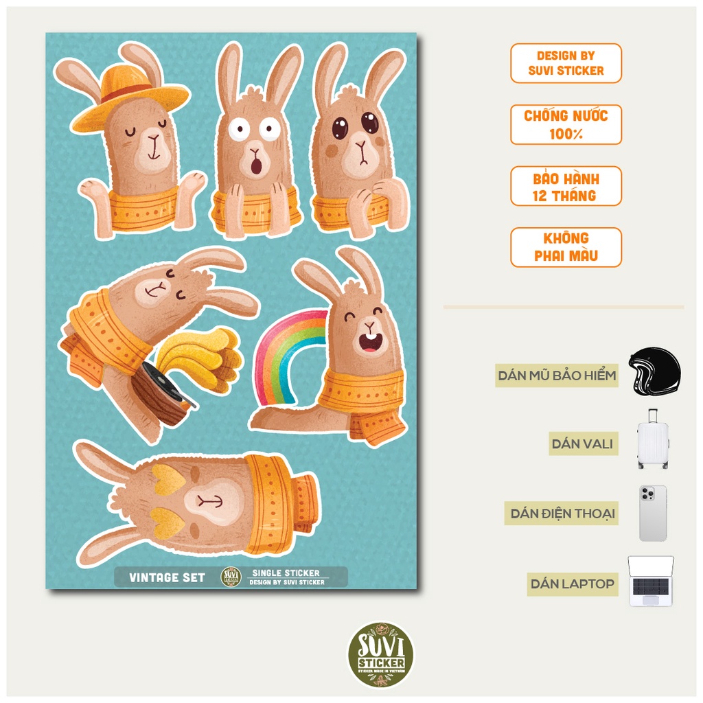 STICKER LẺ - Sticker Cute Animal dán mũ bảo hiểm, laptop, điện thoại, vali. MSP: SS04