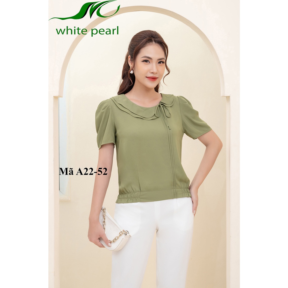 Áo sơ mi nữ công sở tay ngắn thời trang đẹp bo gấu chun cổ tròn chất liệu vải lụa hàn White Peal với 7 màu cơ bản