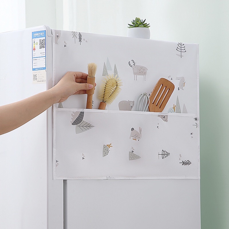 Tấm Phủ Tủ Lạnh Chống Bụi Chống Nước 130x54cm Cao Cấp, Khăn Vải Che Tủ Lạnh PVC Không Thấm Nước Hoa Văn Hiện Đại
