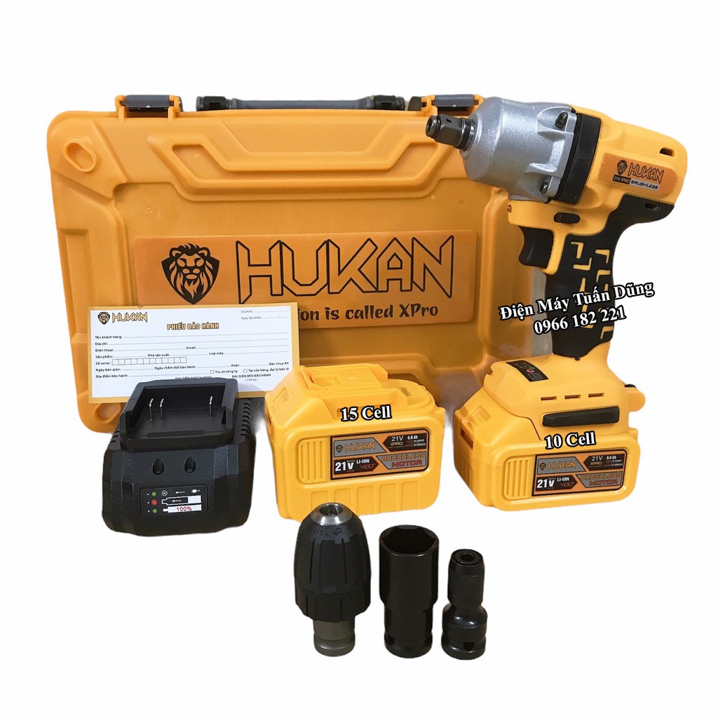 Máy siết bulong dùng pin không chổi than 21V Hukan X1 - Tặng 1 đầu chuyển bulong sang khoan 10N + 1 đầu chuyển bắt vít