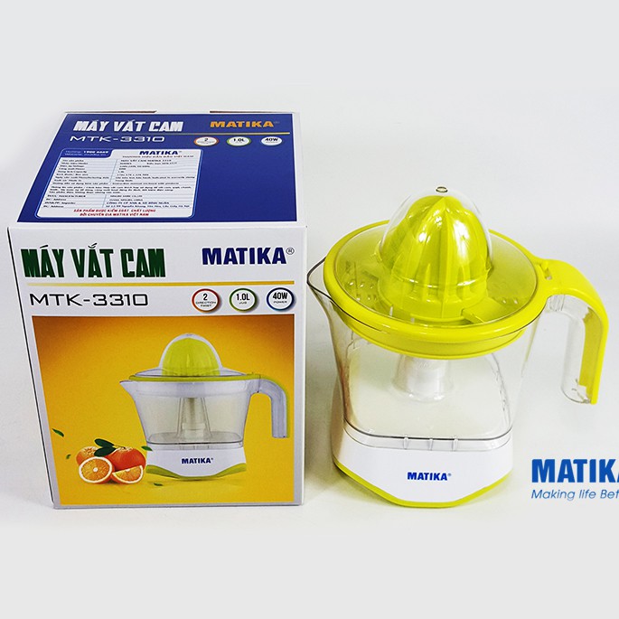 Máy vắt cam điện 40W Matika MTK-3310ho có đầu vắt dành cho cam lớn, xoay 2 chiều tự động