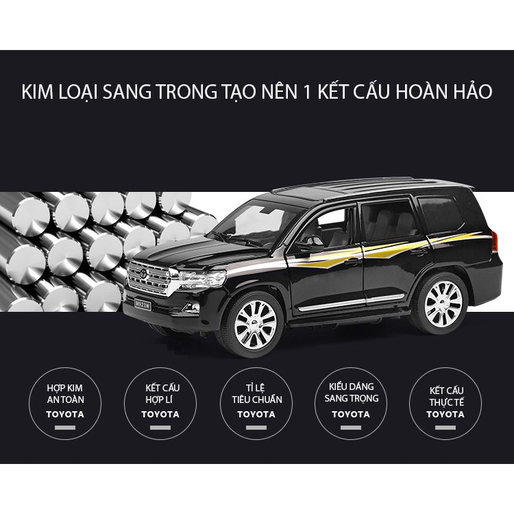 Xe mô hình tỉ lệ 1:24 Toyota Land Cruiser PRADO kim loại, mở 6 cửa