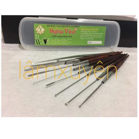 Bộ ráy tai  cao cấp NGHĨA VINA  thiết kế nhỏ gọn độc đáo ,chất liệu inox và gỗ an toàn,chuyên dụng cho salon