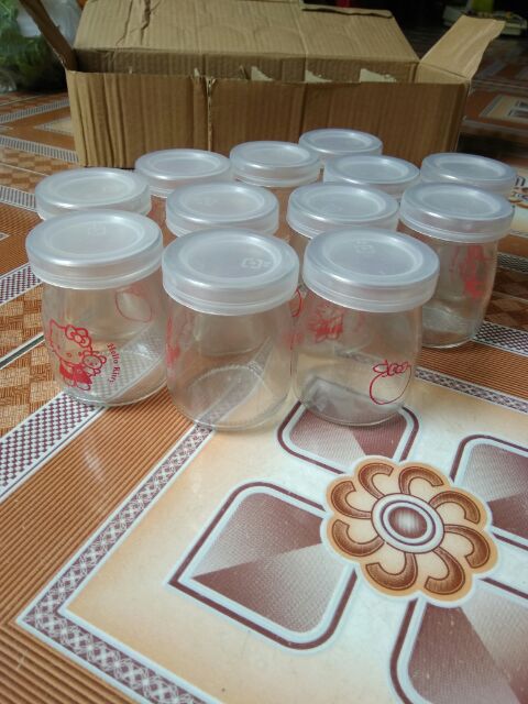 Combo 12 cốc làm sữa chua thủy tinh sạch sẽ dung tích 100ml hình ngộ nghĩnh hello kitty đáng yêu | BigBuy360 - bigbuy360.vn