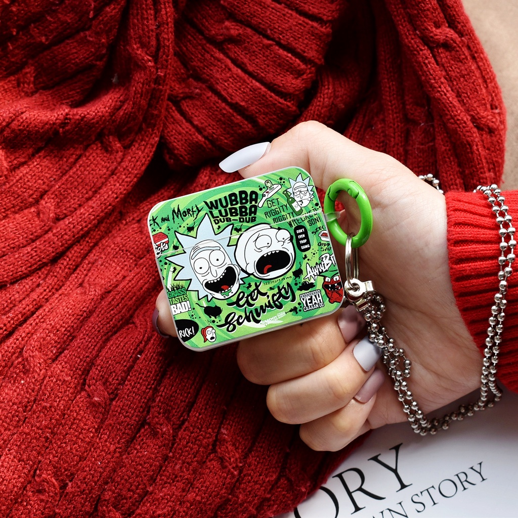 Vỏ Bảo Vệ Hộp Sạc Tai Nghe compatible AirPods 3 compatible AirPods 3 compatible AirPods 3 Phong Cách Mới 2021 compatible AirPods3 3rd Màu Xanh Lá Cây Graffiti Hình Rick Và Morty Phong Cách Mới