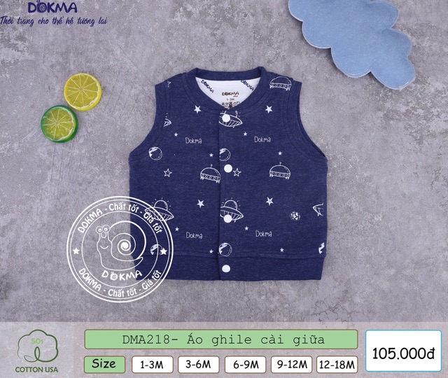 Dokma - Áo gile 2 lớp dày cài giữa BT+BG (3-18m) DM218