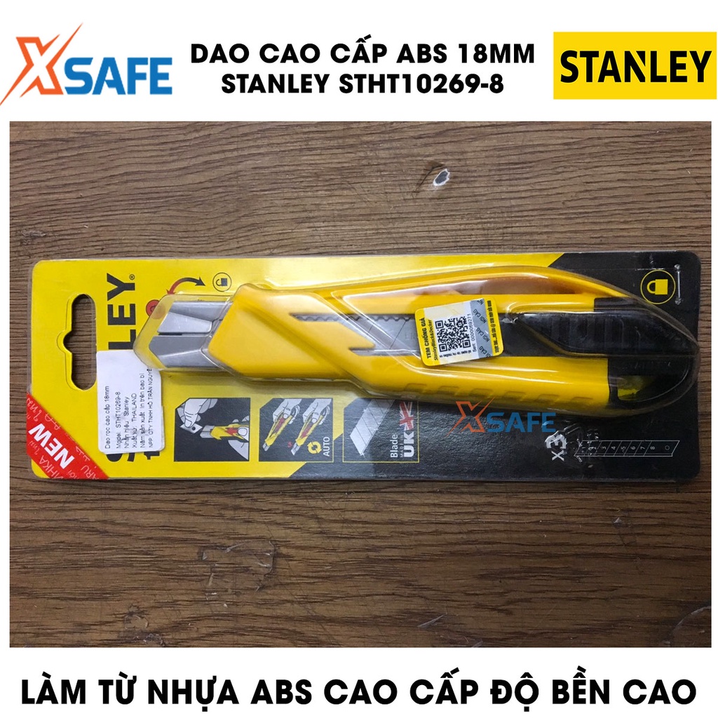 Dao STANLEY STHT10269-8 18mm thân nhựa ABS rắn chắc Dao rọc Stanley lưỡi hợp kim cao cấp, khóa trượt tự động