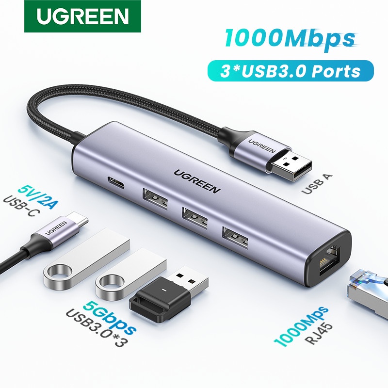 Bộ chia USB 3.0 ra Lan Gigabit +3 Hub USB 3.0 Cao Cấp Ugreen 20915 Chính Hãng CM475