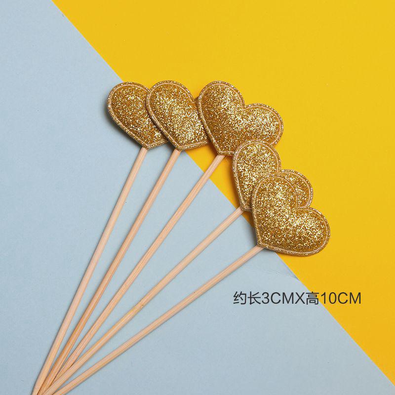 Que cắm tim nhũ vàng (5 que)
