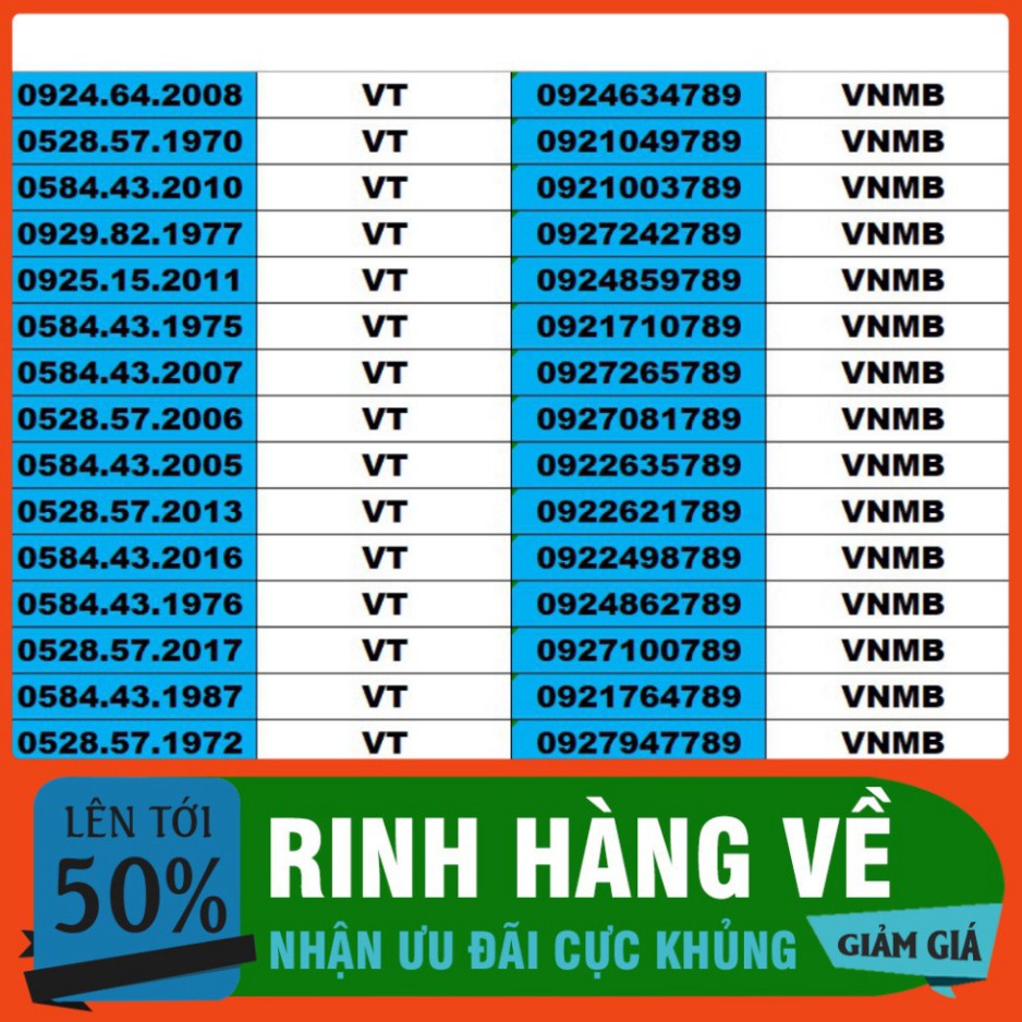 SALE KHÔ MÁU SIM SỐ ĐẸP 5 MẠNG ĐỒNG GIÁ 1500K – TỨ QUÍ , TAM HOA , THẦN TÀI , LỘC PHÁT, PHONG THỦY , NĂM SINH - LOẠI 2 @