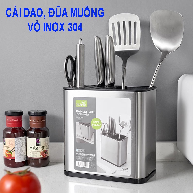 Cắm Dao Đũa Thìa Inox 304 Cao Cấp Có Khay Thoát Nước