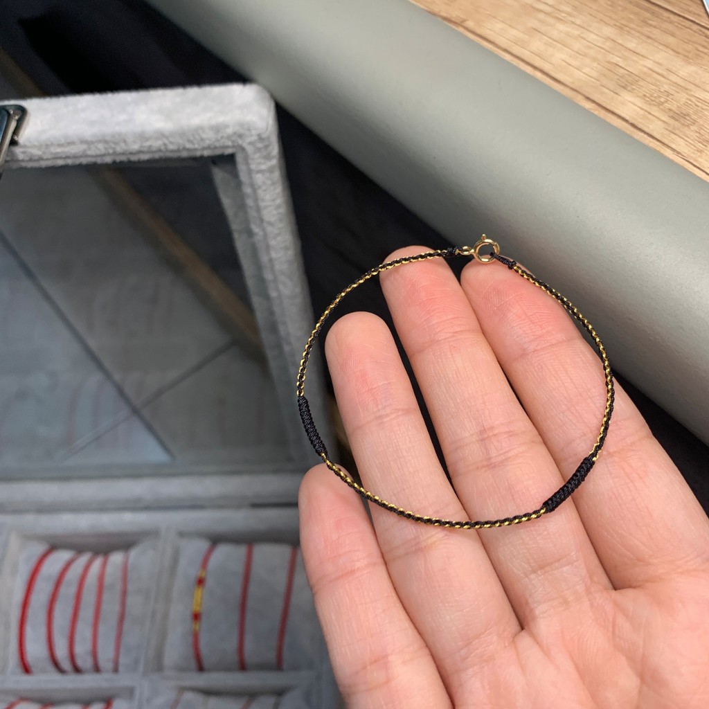 Vòng chỉ đỏ vàng kim đan sợi nhỏ khóa bạc mạ vàng ( Thông báo size cổ tay )
