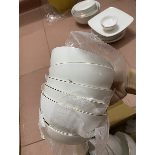 Bộ Bát Ăn Cơm Viền Vàng 12K - 11cm - Sứ Minh Châu - Bộ 6c và Bộ 10c