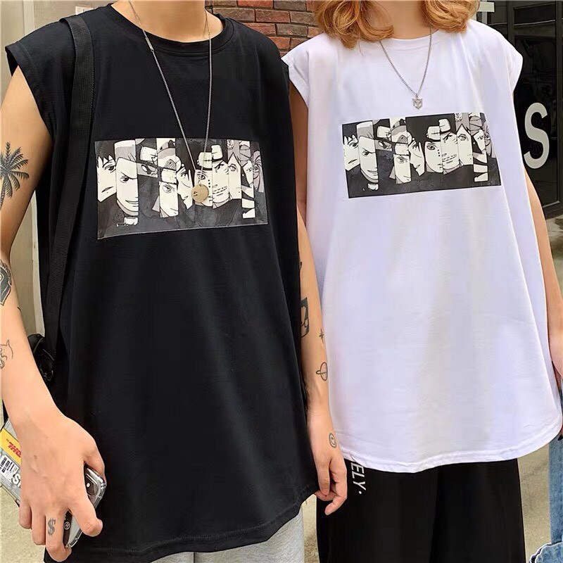 Áo thun Tanktop nam nữ unisex Naruto trắng đen basic, áo ba lỗ nam nữ chơi thể thao tập GYM