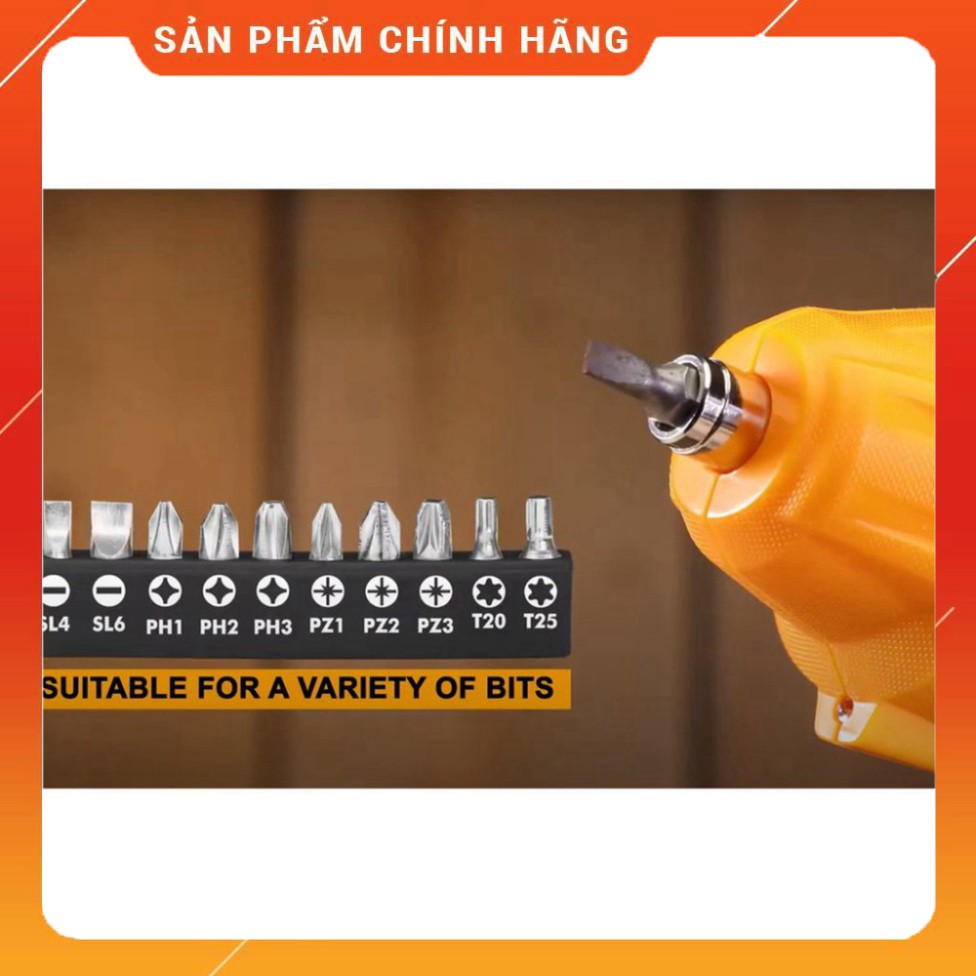 . Máy bắn vít cầm tay INGCO CSDLI0402 kèm 10 mũi siết vít 25mm, 1 mũi từ, 1 cục sạc. Máy siết vít mini dùng pin Lithium
