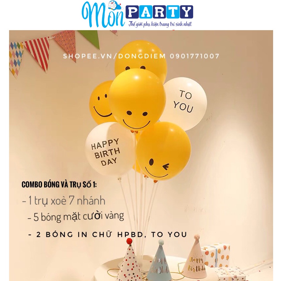 Bóng sinh nhật Hàn Quốc Mon Party Set bóng hình mặt cười mà vàng trang trí sinh nhật Hàn Quốc