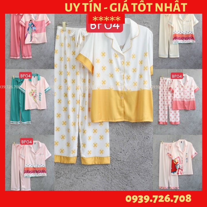 Đồ mặc nhà cao cấp- Bộ đồ ngủ pijama lụa cao cấp quần dài tay ngắn họa tiết phối màu hàng đẹp chuẩn chất mịn mát rượi