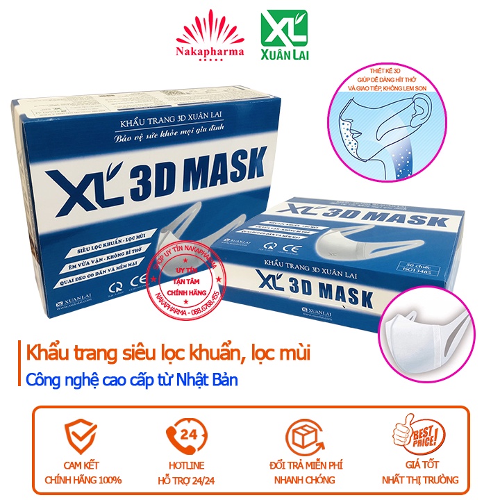 Khẩu trang XL 3D Mask Xuân Lai cao cấp – Công nghệ siêu lọc khuẩn, lọc mùi, êm vừa vặn, không bí thở, quai đeo co dãn