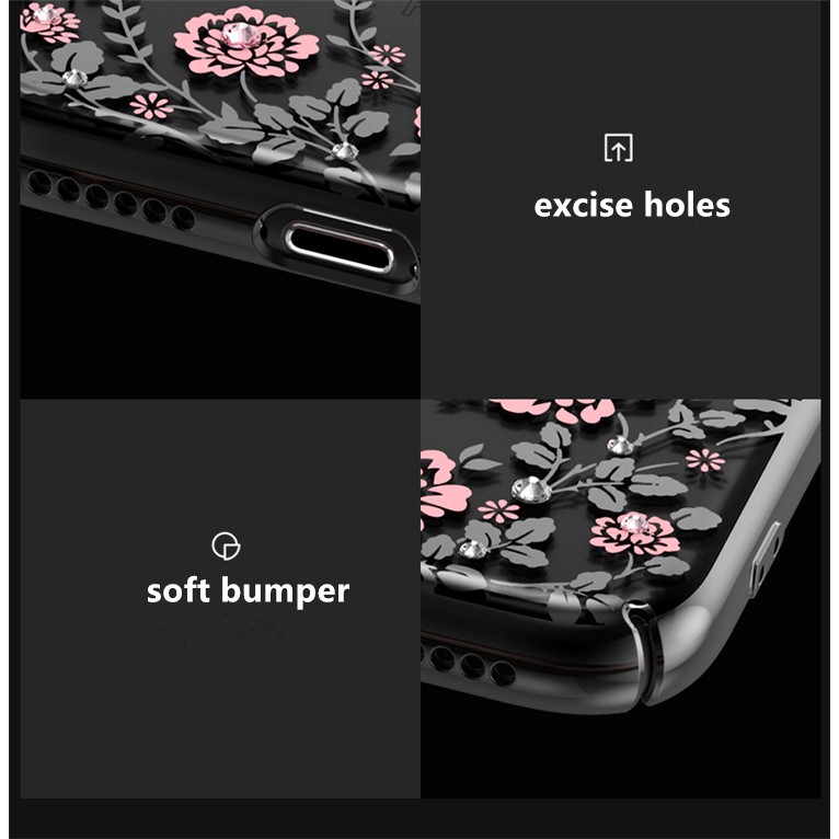 Ốp điện thoại họa tiết hoa đính kim cương giả 3D nữ tính cho iPhone X 6 6S 7 8 PLUS