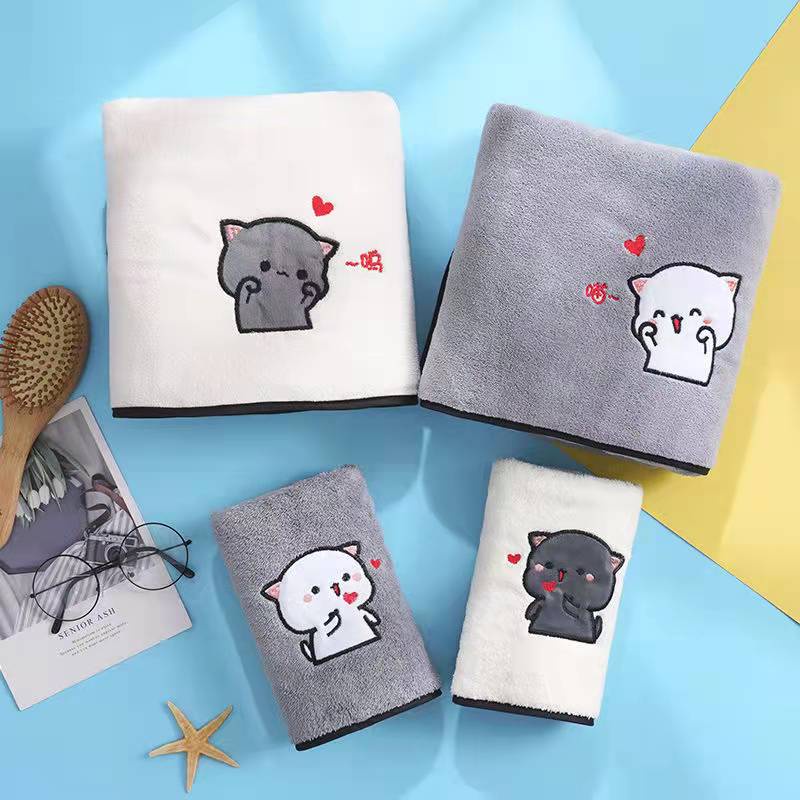 Bộ 2 Khăn Tắm / Khăn Tắm Mềm Mại Thấm Hút Tốt Nhanh Khô In Họa Tiết Hoạt Hình Dễ Thương Cho Người Lớn Và Trẻ Em