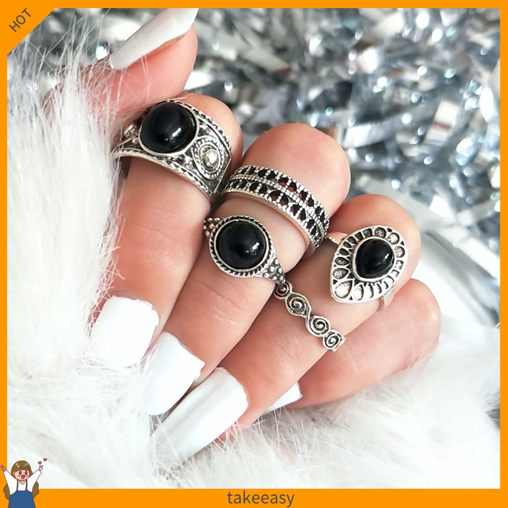 Bộ 5 Nhẫn Midi Đeo Đốt Ngón Tay Phong Cách Vintage Cho Nữ