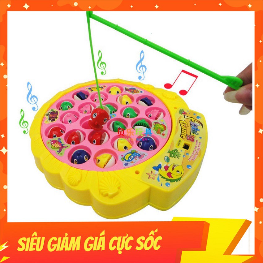 Đồ Chơi Câu Cá Cho Bé Hình Vỏ Sò Size Lớn, Gồm 4 Cần Và 21 Con Cá, Quay Tròn Phát Nhạc Vui Nhộn