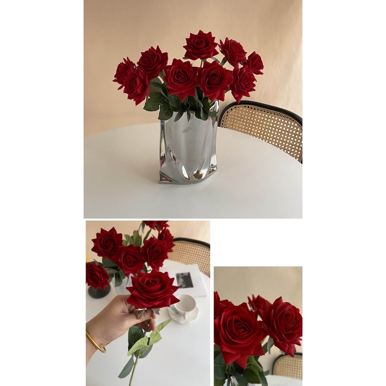 Cành Hoa Hồng Lụa Cao Cấp (Cánh Nhọn), Phụ kiện trang trí, chụp ảnh