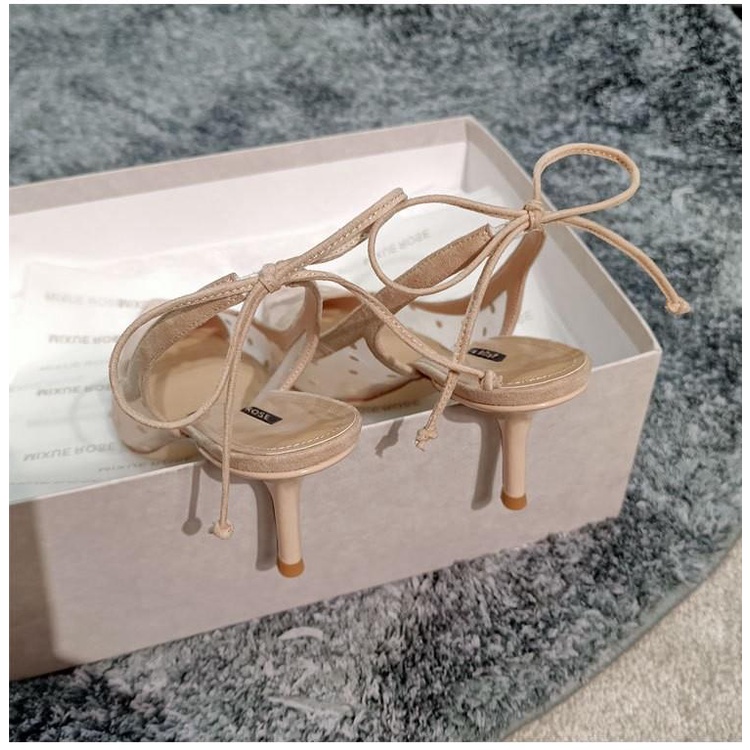 Giày Cao Gót Mũi Nhọn Cột Dây Hở Lưng Họa Tiết Chấm Bi Phong Cách Pháp 2022 Thời Trang Cho Nữ