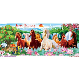 Tranh thêu chữ thập Mã đáo thành công 97x46