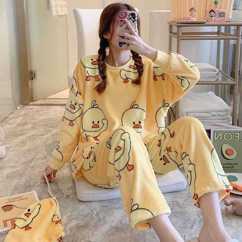 Bộ ngủ nữ đáng yêu siêu nhẹ giữ nhiệt, bộ ngủ cute chất liệu lông cừu siêu ấm | BigBuy360 - bigbuy360.vn