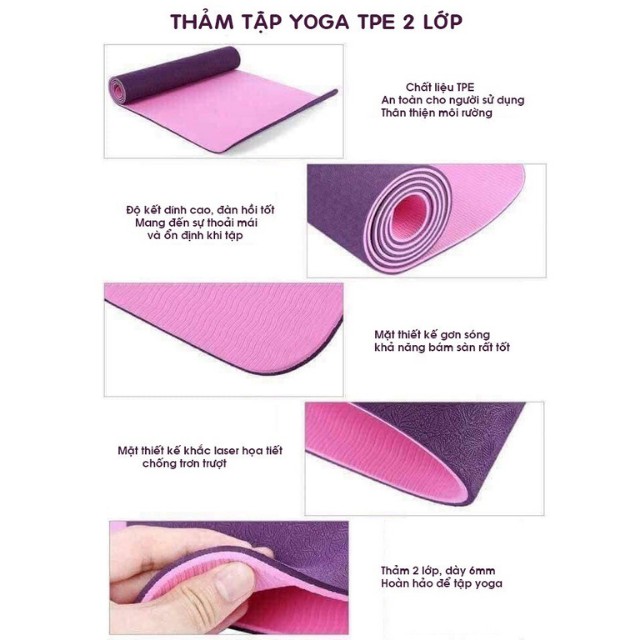 Thảm Tập Yoga 2 Lớp Định Tuyến TPE  Thảm Tập Gym Không Mùi Chống Thấm Chống Trượt Cao Cấp