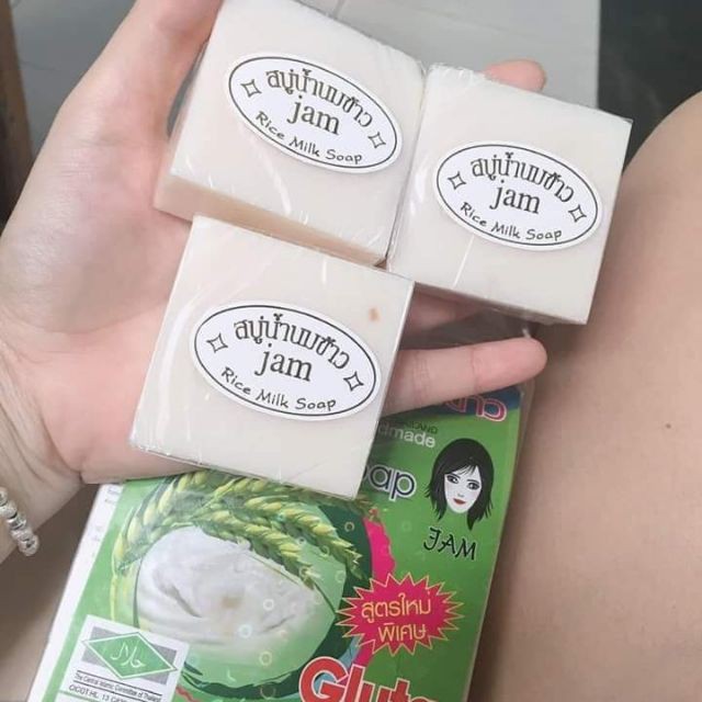 Xà Phòng Cám Gạo Vuông Thái Lan Jam Rice Milk Soap Dùng Rửa Mặt Hay Tắm _Xà Bông Dùng Cho Da Mụn, Da Dầu, Nhạy Cảm