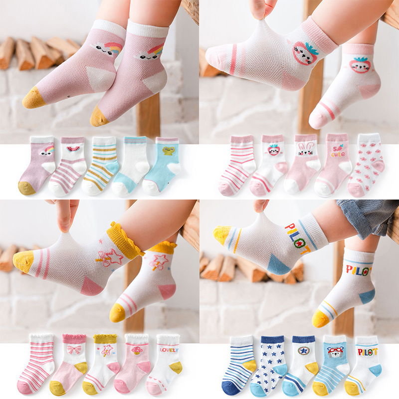 Set 5 Đôi Vớ Cotton Thông Thoáng Cho Bé Trai Từ 1-12 Tuổi