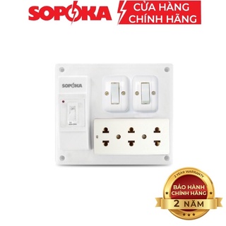 Bảng điện nổi SOPOKA BN21 3 ổ cắm, 2 công tắc,1 cầu giao Chính Hãng