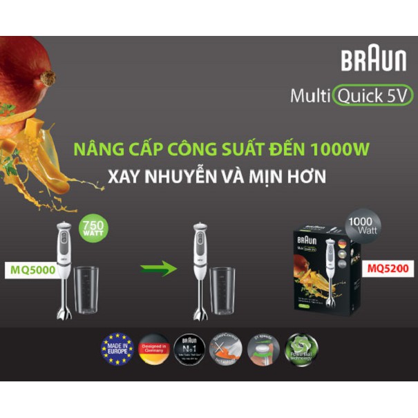 Máy xay cầm tay Braun MQ5200 1000W [Thay thế Model MQ5000] - Hàng chính hãng