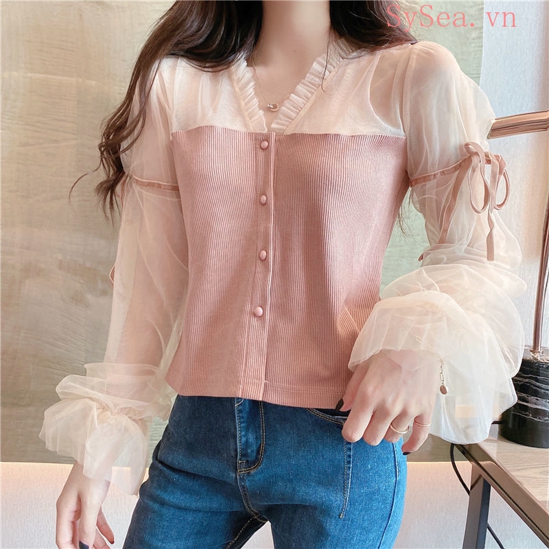 Áo nữ tay dài cổ V phong cách thanh lịch nữ tính