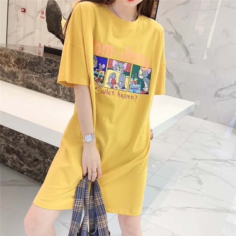 Váy Suông Đẹp Nữ Form Rộng In Hình Chú Chuột Và Tôm Siêu Đáng Yêu Thoả