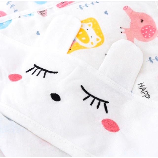 Ủ xô sợi tre, khăn choàng 4 lớp cao cấp có mũ và dây đai cho bé