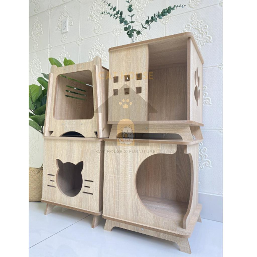 Chuồng mèo gỗ MDF CỐT XANH CHỐNG ẨM, Không cần lắp đặt Nhà mèo, Lồng mèo, Nhà thú cưng giá xưởng CHS A01