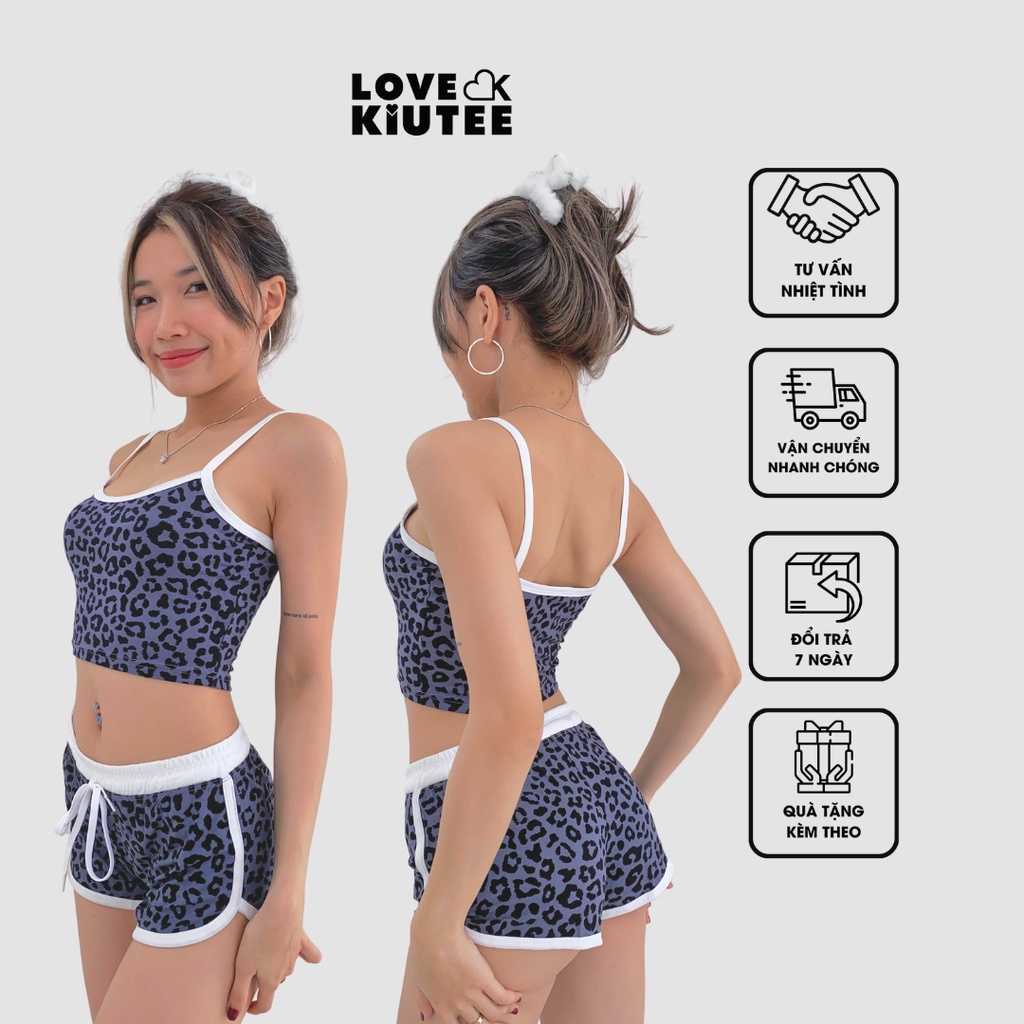 Nguyên bộ áo croptop và quần ngắn hoạ tiết LOVEKIUTEE