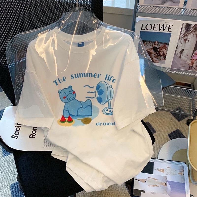 Áo Thun Nữ Dáng Rộng In Hình Gấu Hoạt Hình Dễ Thương Size 3XL