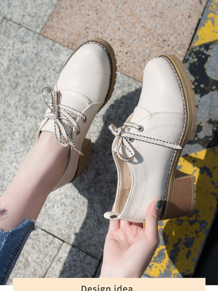 Giày da Giày bốt Martin phong cách Nhật Bản đế vừa 5.5cm gót thô giầy lười đính nơ | BigBuy360 - bigbuy360.vn