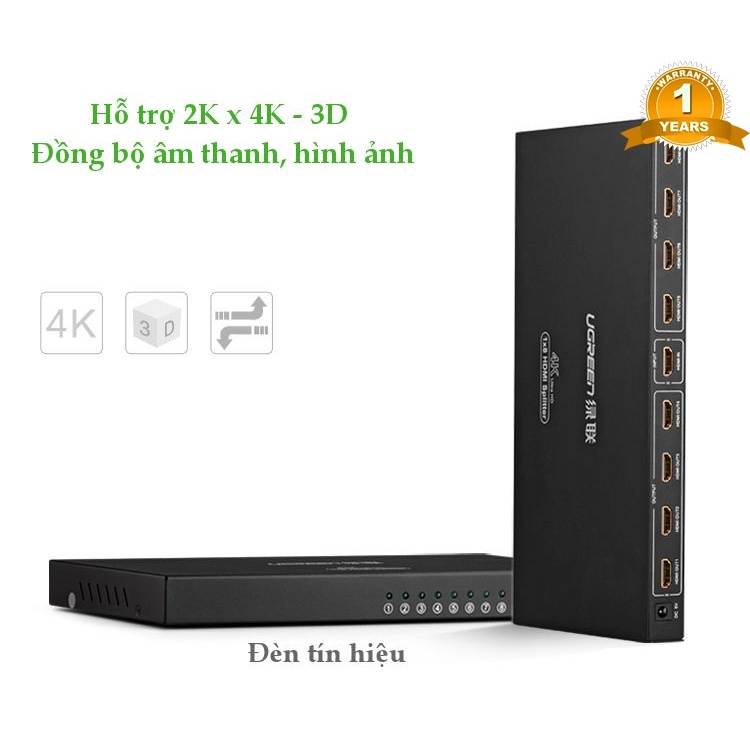 Bộ Chia HDMI 1 ra 8 Cổng Cao Cấp Ugreen 40203 - Hàng chính hãng
