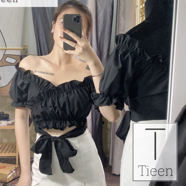 [HÌNH THẬT] Croptop bèo dây cột eo