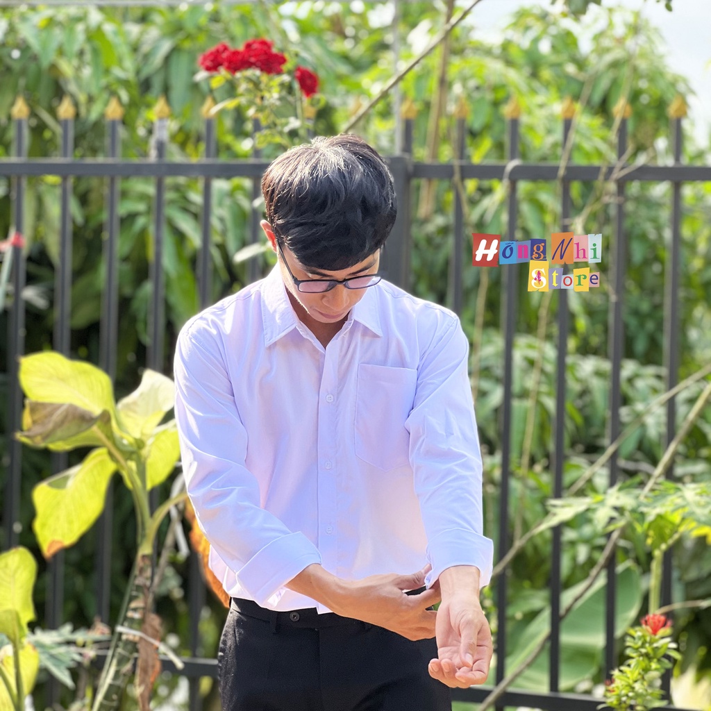Sơ Mi Trắng Nam Tay Dài Đi Học 1 Túi Dáng Rộng 85kg Trở Lại Ulzzang Hồng Nhi Store