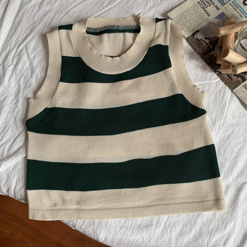 Áo dệt kim NZN không tay kẻ sọc màu tương phản thời trang cá tính